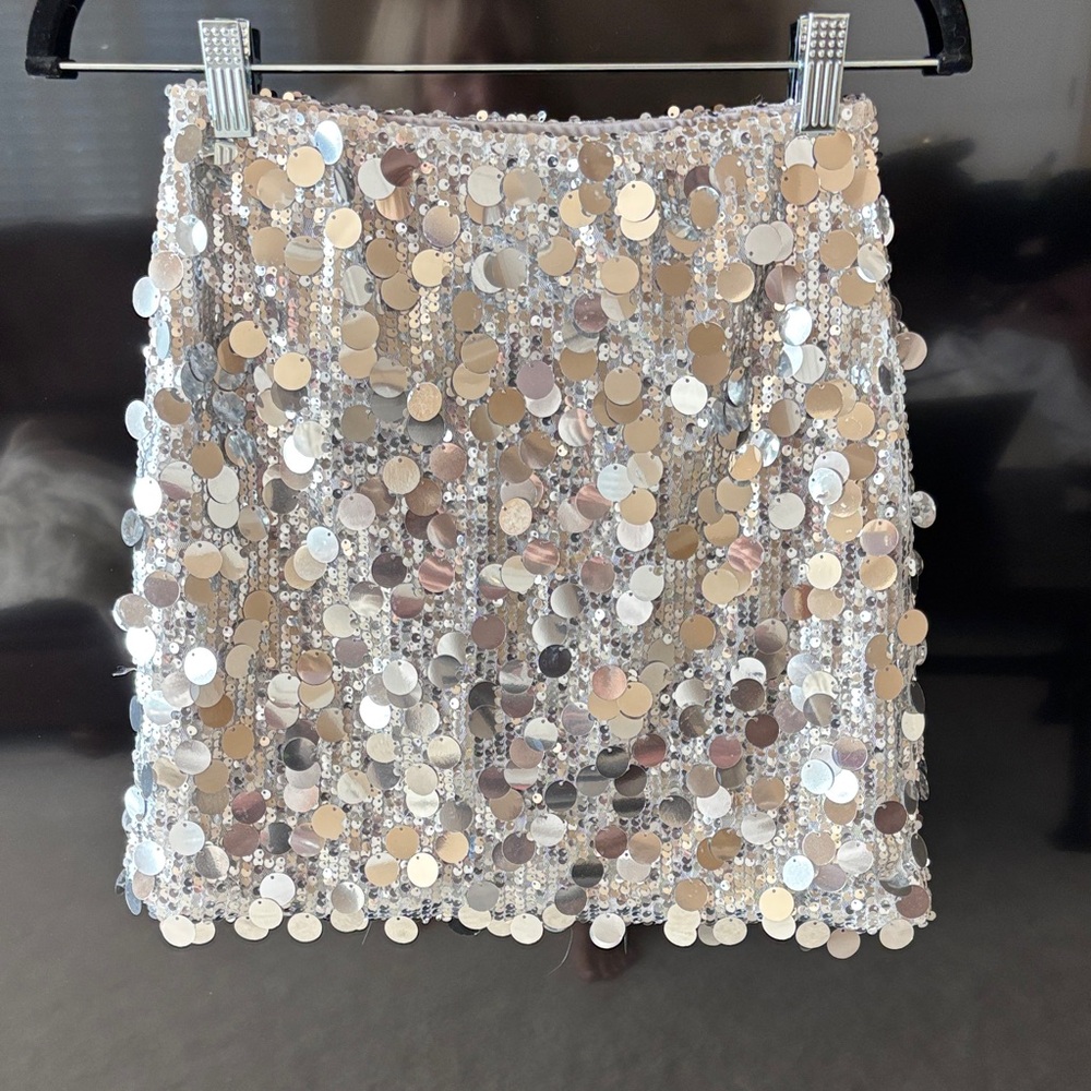 Sequin Embellished Silver Skirt